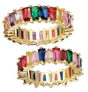Dünner Baguette Regenbogen CZ Gold Ring für Frauen Mode Engagement Ehering Top -Quality Charm Jewelry5954654