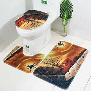 Bath Mats Toilet Floor Mat Three Piece Set Bathroom Creative Pad Carpet Halloween Printed Flannel Suede Absorbent Lid Cover