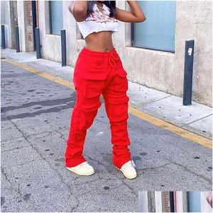 Calça feminina capris feminino vermelho empilhado calças de moletom de cintura alta y2k harajuku joggers streetwear shopp goth cargo safari TRO DH4WS