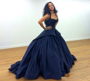 Navy Blue Formal Celebrity Evening Dresses 2019 Sweetheart Ball Gown Princess Puffy Court Train Prom Pageant Wear Plus Size9225412
