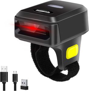 ポータブルリングBluetooth Barcode Scannerワイヤレス2.4GHz USB Wired 3 in 1 Connection Windows.mac os.android.portableウェアラブルミニフィンガーバーコードスキャナー