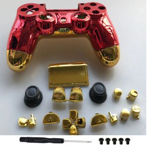 Cases For PS4 Playstation Slim Pro JDM040 JDS 040 Controller Full Housing Case Chrome Front Back Gold Red Shell Cover Replacement