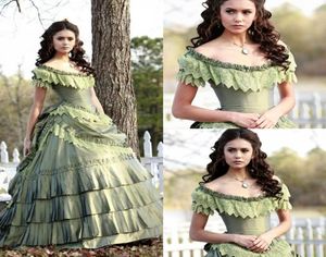 Retro Nina In Vampire Diary Vintage Quinceanera Dresses Lace Tiered Scoop Ball Gown Formal Prom Gowns Full length Taffeta Sleevele6476923