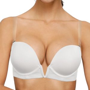 Bras Ybcg Deep V Women BH gepolsterte Push -up -BHs für Frauen unterwirft unterstützende Dessous mit klaren Gurten dicke Pads für kleine Brust