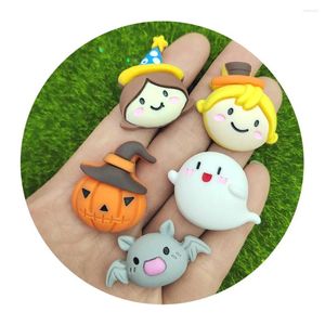 Decorative Flowers 100Pcs Flatback Cartoon Halloween Pumpkin Ghost Bat Resin Cabochon Figurine Crafts Hair Bows Ornament Jewelry Making