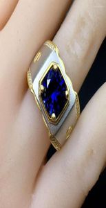 Klusterringar est man muskelkraft ring blå pärla safir smycken gåva storlek 8 mm färg 925 silver gyllene2397145