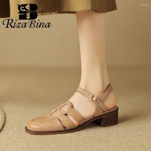 Scarpe eleganti Rizabina Summer Women Gladiator Sandals Real Pelle Spettata fibbia fibbia Slingback Female Roman Style Daily Flat