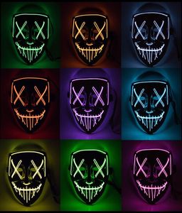 Halloween Horror Mask Led świecące maski Oczyszczanie masek Kostium tuszu do rzęs wyborczy DJ Party Light Up Maski Glow w ciemnych 10 kolorach W00235305372