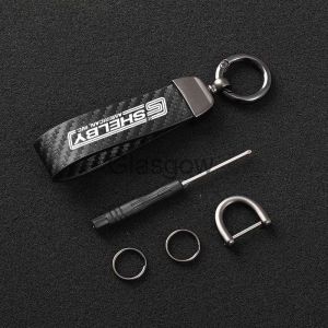 Rings Car Key HighGrade Carbon Fiber Leather Car KeyChain Horseshoe Key Rings for Ford Mustang SHELBY Mondeo MK GT 350 500 Cobra Focus c