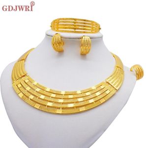Afrikansk 24k guldfärgsmycken för kvinnor Dubai brudbröllop gåvor Choker halsband armband örhängen ring smycken set 22023020362