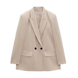 2024 Spring New Women's Fashion, Casual, Versatile Style, Flip Collar, Loose Double breasted Suit Coat