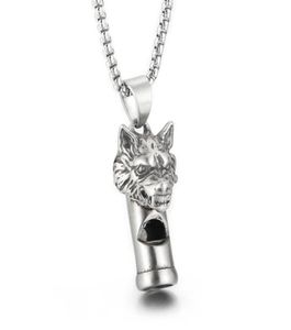 Gothic Wolf Head Whistle Necklace Pendant Casting rostfritt stål Rolo -kedja smycken för män pojkar coola gåvor 3mm 24 tum1084417