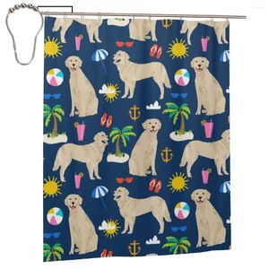 Duschgardiner Navy Golden Retriever Curtain för Bathroon Personlig rolig baduppsättning med Iron Hooks Home Decor Gift 60x72in