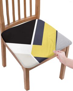 Sandalye, Slipcovers yemek odası koruyucusu için soyut siyah sarı geometrik doku elastik koltuk kapağı kapsar