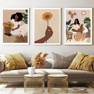 Black Boho Girl Africa Art Canvas Pintura Livro de Girassol Hand Palm Palm Free Life Cartans impressões imagens de parede para decoração da sala de estar decoração