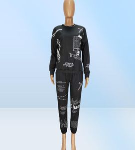 Graffiti Streetwear Trailsuits SUGGERIMENTI Due set da 2 pezzi da donna con top neri bianchi e pantaloni da donna SWEA1260727