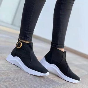 Casual Shoes Large High Top 2024 Spring And Autumn Sports Metal Buckle Accessories Comfortable Leofaux Women's