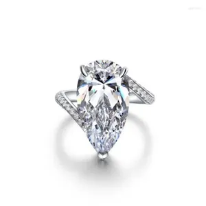 Pierścienie klastra 925 Sterling Silver Big Pear Shape Solitaire CZ Pierdzież zaręczynowa dla kobiet imprezowy biżuteria