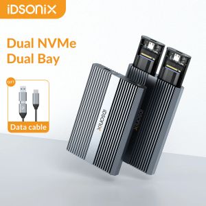 Enclosure iDsonix Dual Bay NVMe SATA SSD Enclosure M.2 Dual NVMe Hard Drive Case 10Gbps USB C 3.2 GEN2 External Hard Disk Case Box Adapter