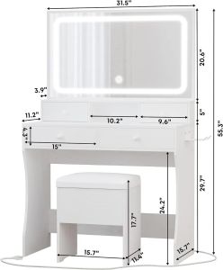 Тщеславный стол со светодиодным освещенным зеркальным выходом 4 ящики, набор для макияжа с хранением и хранение