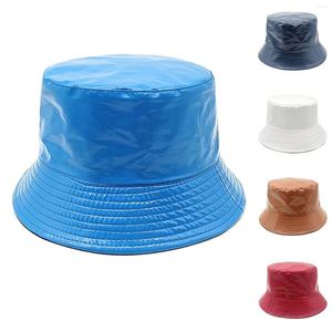 Szerokie brzegowe czapki pu skórzane mężczyźni kobiety płaskie czapki fajne unisex Panama Fisherman Outdoor Basin Multi Colours Mountainering Sunscreen