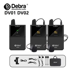 Microphones Debra DV01 DV02 Dual Channels UHF Wireless Lavalier Microphone with Monitoring 50M for DSLR Camera Smartphone Live Recording