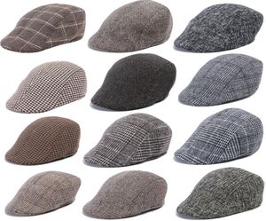 Autumn Winter Men Newsboy Hat Plaid Berets British Western Style Wool Advanced Flat Cap Classic Vintage Striped Beret8460421