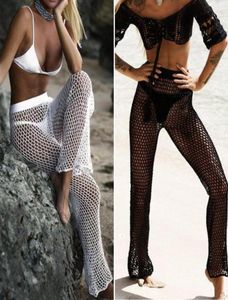 Knitted HollowOut Beach Fishing Net Pants Women Hand Crochet Beach Long Sunscreen Trousers sexy bikini Swimsuit5657164