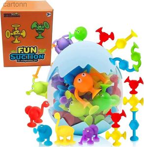 Bath Toys Suction Cup Toys 27 PCS Silicone Suction Bath Toys Travel Toys Window Toy for Kids Sensory Toys with Dinosaur Eggshell Storage 240413