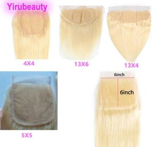 BRAZILIAN 100 HUMMA HÅR 613 Blond 4x4 5x5 6x6 Spetsstängning 13 By 6 Frontal Part Straight Yirubeauty 1222Inch4561940