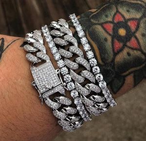 Hip Hop Iced Out Chains Gold Silver Armband Cubic Zirconia Bling Open Lock Seamless Cuban Miami Link Chain Armband For Men Jewl4464223