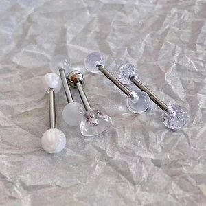 1 PCS5 PCs Aço inoxidável 14g Anéis de língua Barbell Glowe Jewelry for Women Piercing White 240409