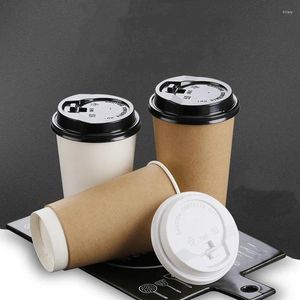 使い捨てカップストロー100pcs高品質のコーヒー280ml 400ml 500mlミルクティー飲料パーティーを好む蓋付きの飲み物紙