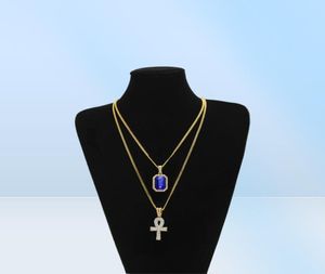 Egipski Ankh Key of Life Bling Rhinestone wisiorek z czerwonym rubinowym naszyjnikiem