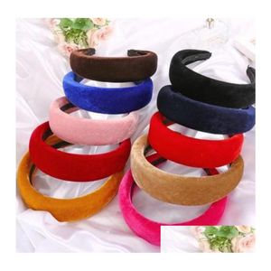 Headbands New Women Thick Sponge Headband Vintage Design Veet Head Band Lady Hoop Wide Hairbands Hair Accessories Beach Party Jewelry Dhroh