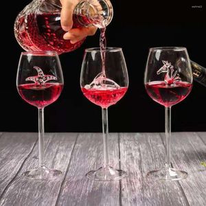 ワイングラス300ml海の赤いガラスカップ馬/ヒトデ/イルカゴブレットバーマティーニマーガレットウェディングパーティーシャンパン