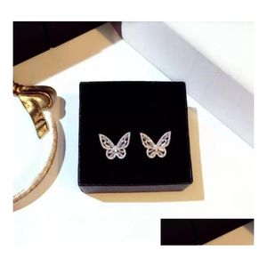 Stud Diamond Butterfly Earrings Women Sweet Simple Jewelry 925 Sterling Sier Wedding Party Earring For Girl Friend Gift Drop Delivery Dhyab