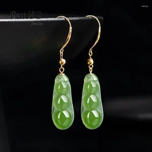 Dangle Earrings Natural An Jade Jasper Foo Bean 18K Gold Set With Spinach Green Women's Exquisite Fashion Jewelry Gift