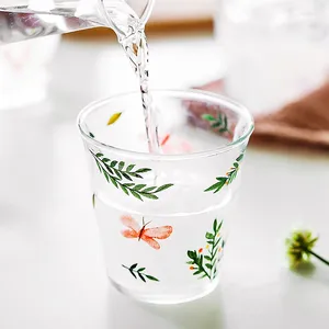 Vinglas Jinyoujia Creative Glass Cups Juice Coffee Mug Home Milk Flower Transparent Decor Taza de Cafe Water Drinking