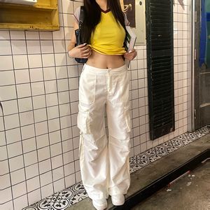 Rockmore Cargos Style Parachute Pants Low Waist Women Joggers Harajuku Pockets Baggy Wide Leg Trousers y2k Streetwear Casual