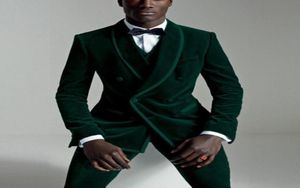 Green Velvet Mens Tux Dinner Party Prom Casual Suit JacketPantsVestTie Groom Tuxedos Groomsmen Wedding Blazer Suits For Men9032260