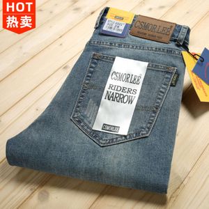 Csmorelee äkta jeans män raka ben lösa elastiska smala passformar och höst nostalgiska långa byxor mäns trendiga varumärke
