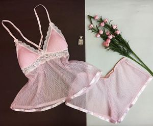 Ev Giyim Stili Yaz Seksi Pijamalar Çizgili Çiçek Pijama Setleri V Yastık Kadın Giysileri Şort Ücretsiz