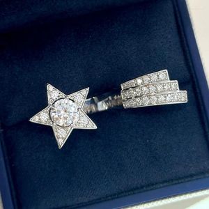 Cluster Rings Fashion 925 Sterling Silver Single Open Ring Comet Meteor Full Zircon Diamonds Women Part Jewelry Gift High