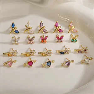 Studörhängen Hecheng Colorful Zircon Collection Tiny Crystal Dragonfly Flower Heart Ear Studs