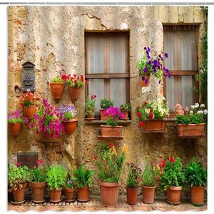 Занавески для душа богемная цветочная ферма в стиле садовой горшок с итальянскими зелеными растениями винтажные окна
