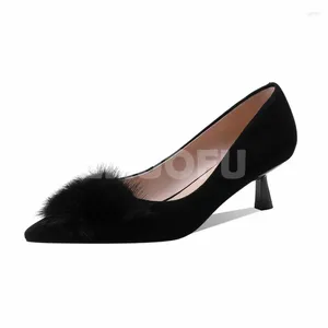 Dress Shoes Spring Autumn 2024 Style Ladies Pumps Pointy Toe Cone Heel Design Kid Suede Material Elegant Simplicity Women