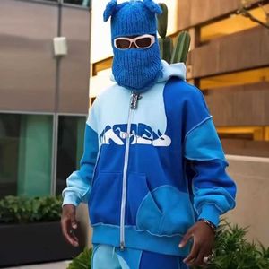 Mens Hoodies Leisure sports suit American retro Y2K autumn and winter loose zipper sweater fashion hoodie pants two-piece suit zip up hoodie 240412