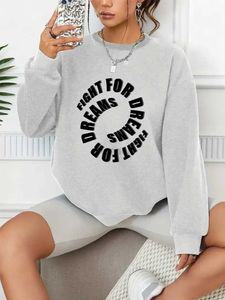 Damen Hoodies Sweatshirts Kampf um Träume Drucken Pullover lässig lockere Mode langärmelige Sweatshirt Solid Color Womens Top 240413