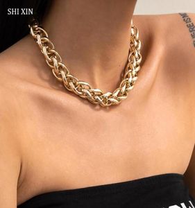 Shixin exagerado Colar de garganta de corrente cruzada exagerada colar colar para mulheres Hip Hop Goldsilver color Chanchy Chain no pescoço155417773